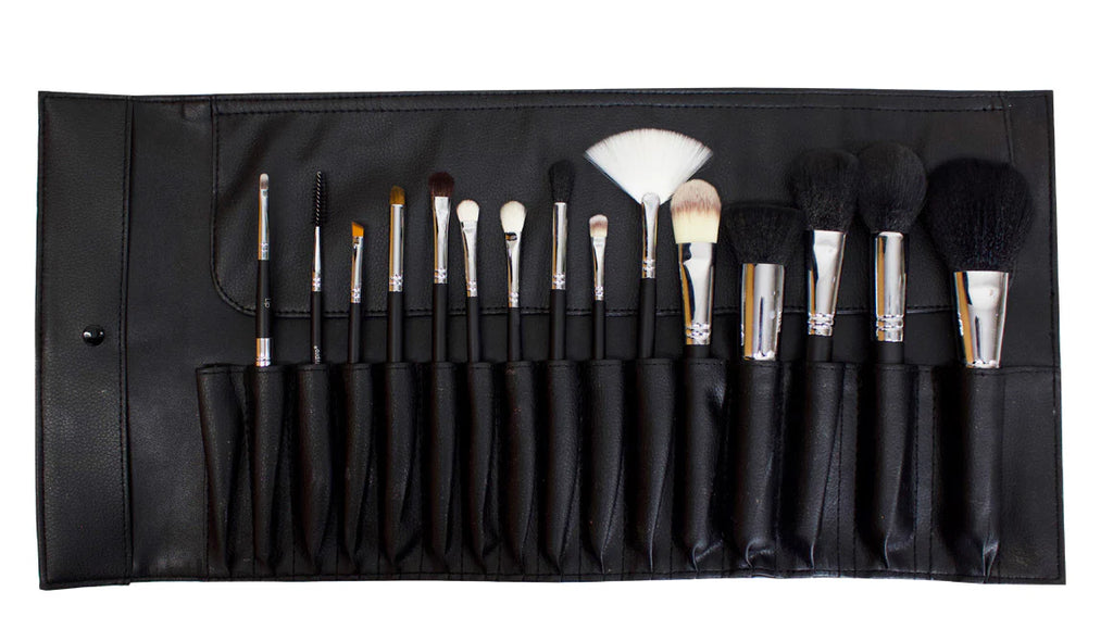 15 Piece Brush Roll | Set Profesional de 15 Brochas con Estuche Enrollable para Viaje