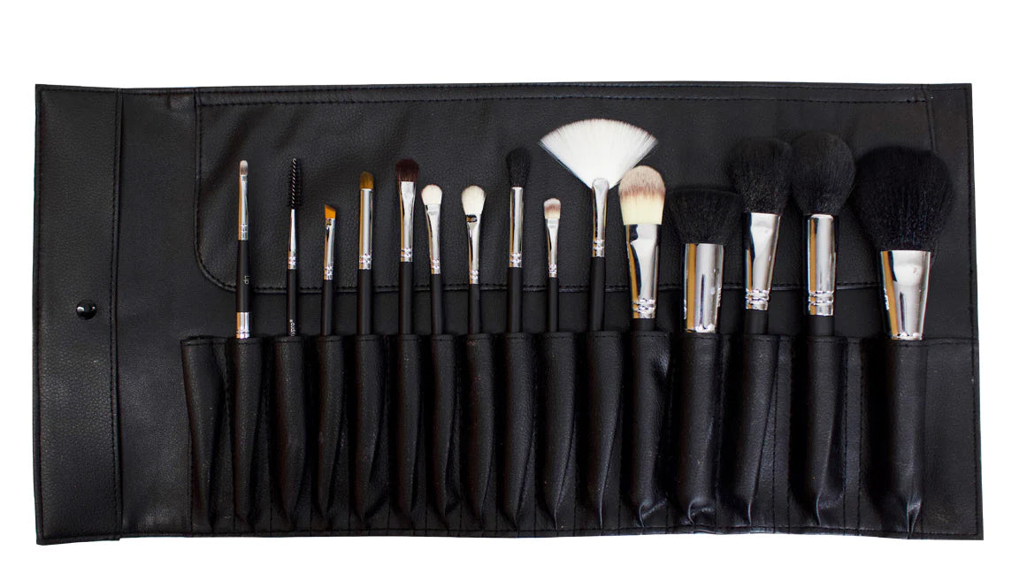 15 Piece Brush Roll | Set Profesional de 15 Brochas con Estuche Enrollable para Viaje